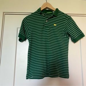 Masters Collection boys polo shirt white and green with logo size 8/10